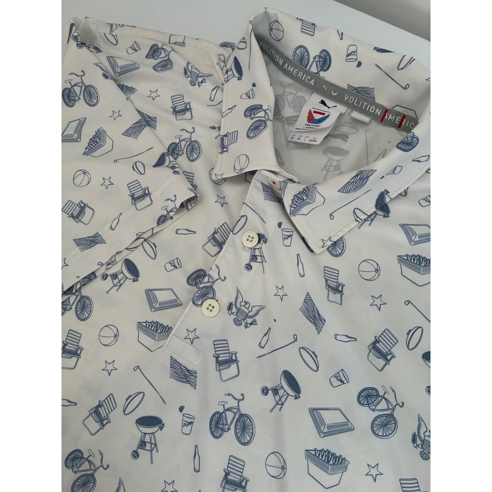PUMA Golf Volition America 'Block Party' BBQ Print Polo Shirt Men's Size Medium
